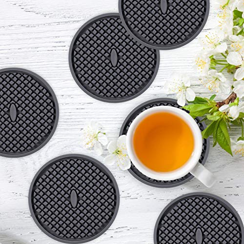 Silicone Coasters [6 Pack] Thickened Drink Coasters with Holder (6 Count)