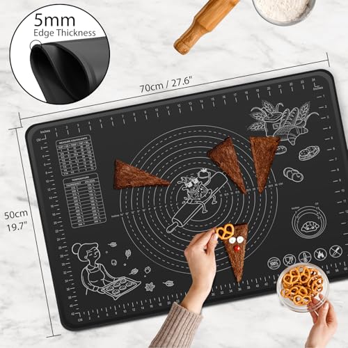 Silicone Baking Mat 28" x 20" Extra Thickness Dough Rolling Mat with Measurements and Edge Heightening