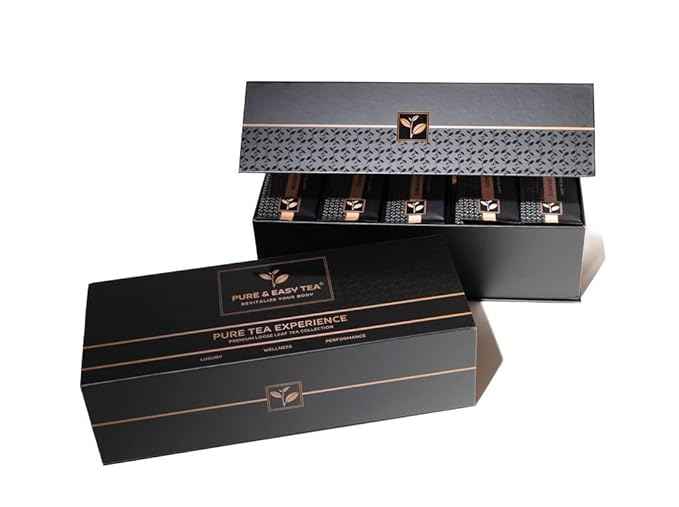 Pure And Easy Tea, Premium Loose Leaf Tea Sampler Set, 30-Count Variety Pack of Herbal and Caffeinated Blends, Luxury and Wellness Teas in a Designer Gift Box (150g)