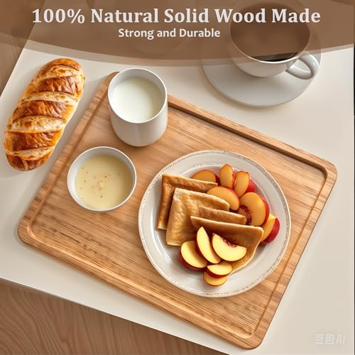 Wood Tray for Coffee Tea Extra Large Wooden Serving Tray for Food Fruit Snack Decorative Serving Platter