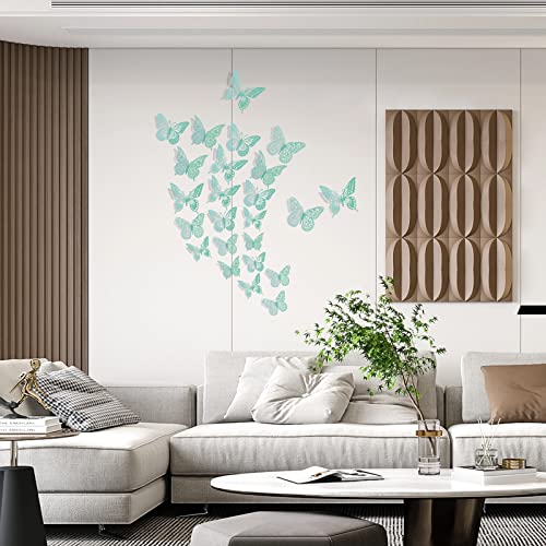 3D Butterfly Wall Decor 48 Pcs Pale Turquoise Butterfly Decoration (48 Count)