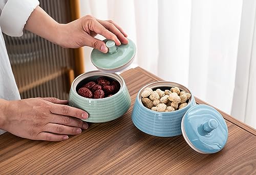 Small Kitchen Ceramic Canister Storage Jar with Lid Blue