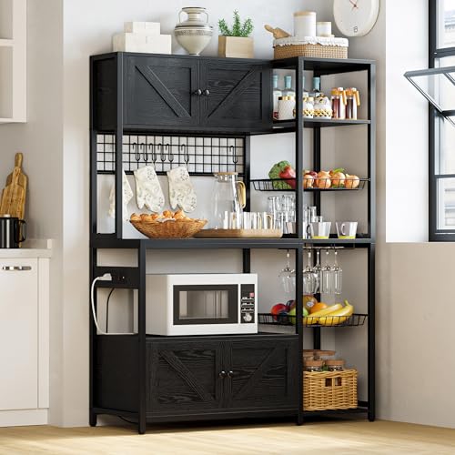 Bakers Rack with Cabinet and Power Outlet