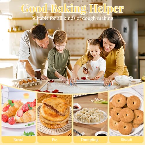 Adjustable Rolling Pin with 4 Thickness Rings for Baking