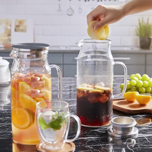 2 Liter 68 oz Glass Pitcher with Lid and Handle