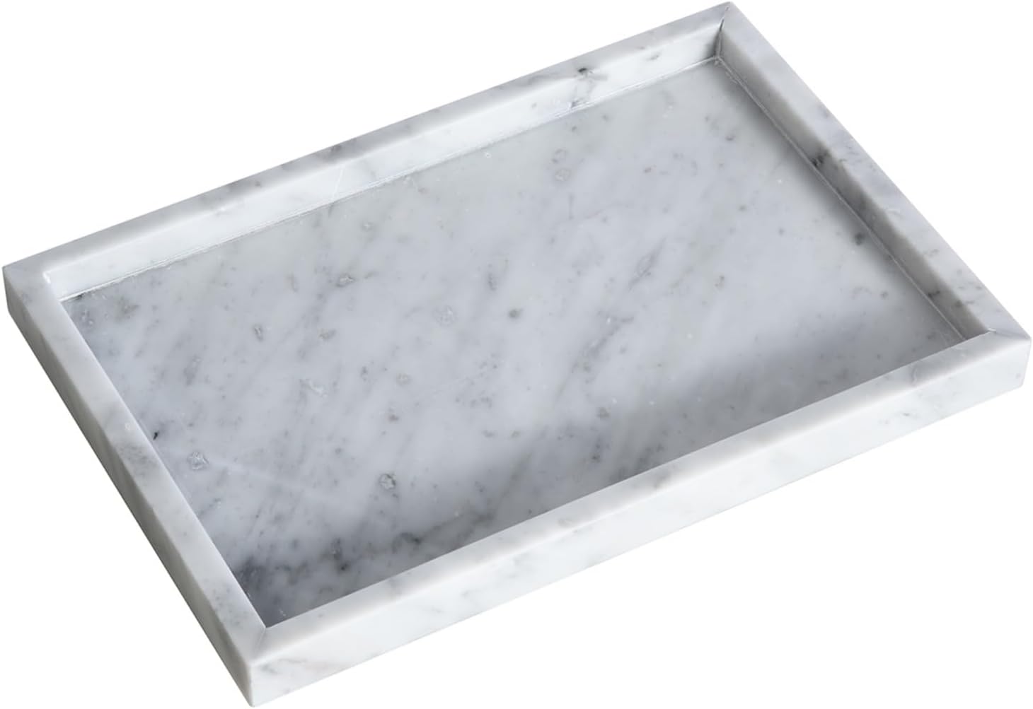 Large Bathroom Vanity Tray, Real Natural Marble Sink Tray 12 Inch, Carrara White Limestone Dresser Tray, Modern Countertop Organizer for Soap Dispenser, Kitchen Counter