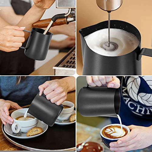 Milk Frothing Pitcher 12oz Steaming Pitchers Stainless Steel Milk Coffee Cappuccino Latte Art Barista Steam Pitchers Milk Jug Cup with Decorating Art Pen