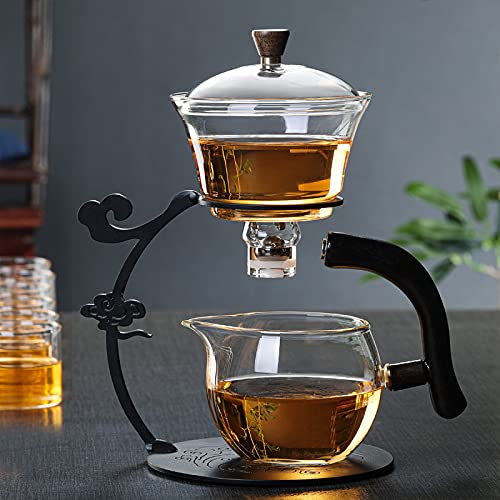 Glass Teapot Set Semi Automatic Drip Rotating with Infuser Lazy Kungfu Tea pot Set