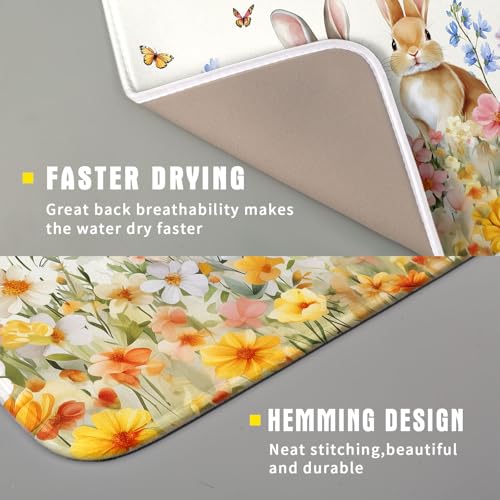 Spring Easter Rabbit Dish Drying Mat for Kitchen Counter