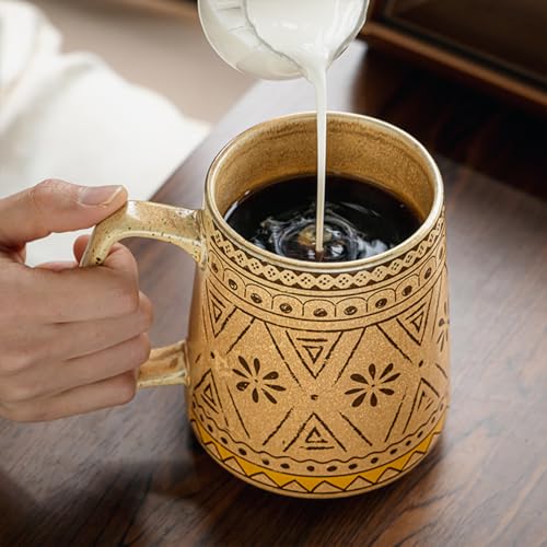 24oz Extra Large Ceramic Coffee Mug Vintage Boho Tea Cup with Handle