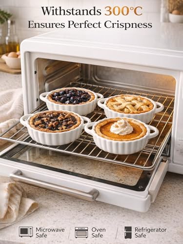 5in Ceramic Mini Pie Pan Set of 6 with Handles for Pie Quiche Tart. Easy to grip (6 Count)