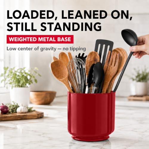 Extra Large Rotating Red Utensil Holder with Sturdy No