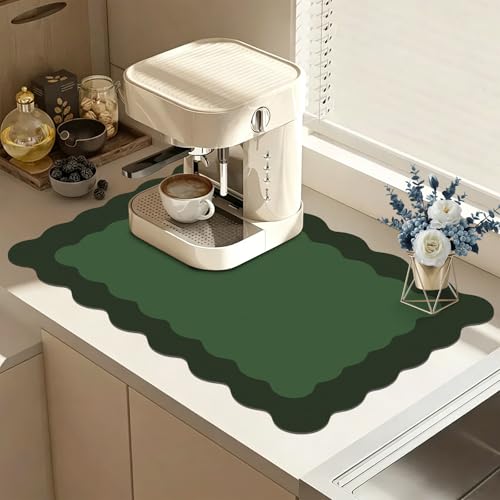 Green Scalloped Coffee Mat for Countertop Coffee Bar Mat Matt