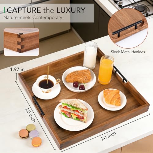 Acacia Wood Ottoman Tray with Handles 20" x 20"