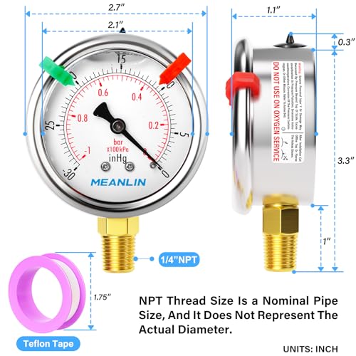 30inHG~0Psi Vacuum Pressure Gauge 1