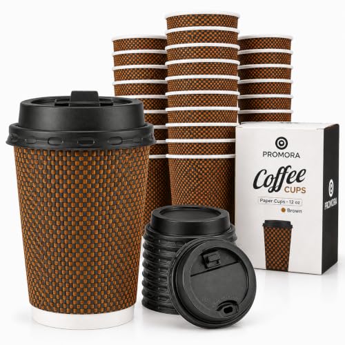 Brown Disposable Coffee Cups With Lids 12 oz (80 Count)