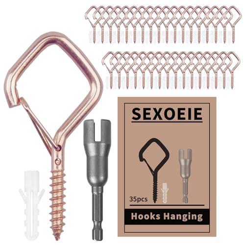 35PCS Eye Screw Hooks for Hanging Heavy Duty with Safety Buckle.Metal Ceiling Hooks for Hanging Plants