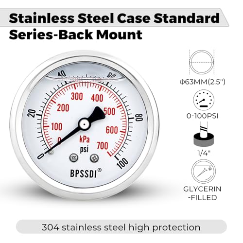 0 100Psi Glycerin Liquid Filled Low Pressure Gauge