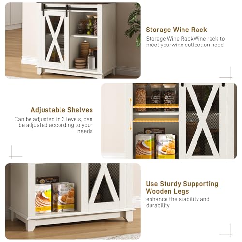31.5"Wide Farmhouse Coffee Bar Cabinet with LED Light