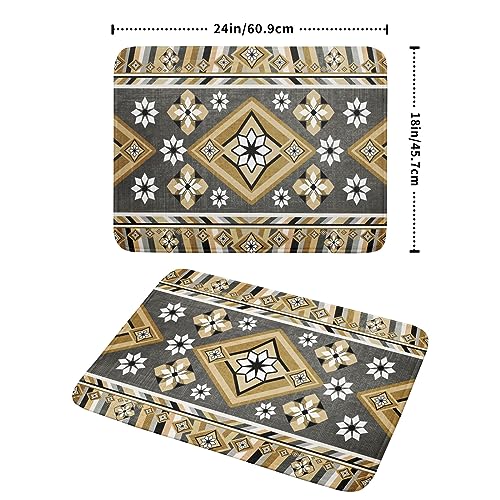 Boho Yellow Gray Aztec Dish Drying Mat for Kitchen Counter