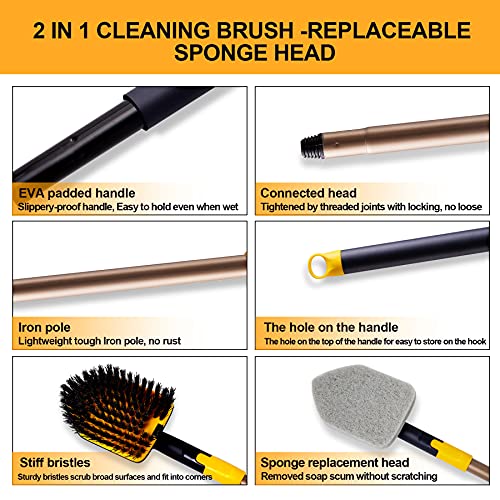 Tub Tile Scrubber Brush 2 in 1 Cleaning Brush 4*Scouring Pads 58.2"