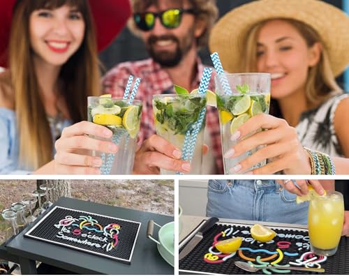It's 5 O'Clock Somewhere Sign Rubber Bar Mats for Bartending 18x12 in