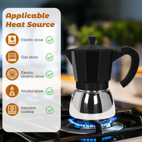 No Coating 6 Cup Aluminum and Stainless Steel Moka Pot Stovetop