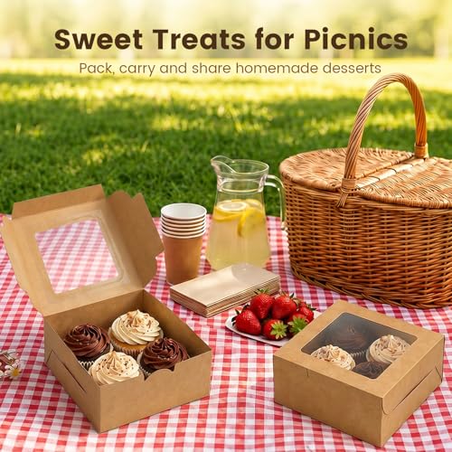 6x6x3Inch Cupcake Boxes with Window (50 Count)