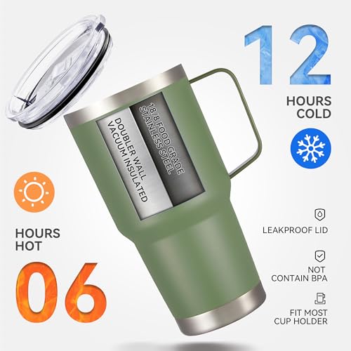 30 oz Stainless Steel Tumblers Bulk with Handle and Lid (12 Count)