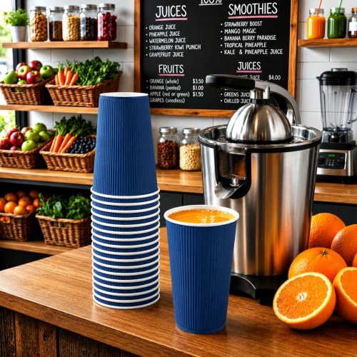 Ripple Wall Coffee Cups 500 Count 16 Ounce Insulated Midnight Blue Paper Cups