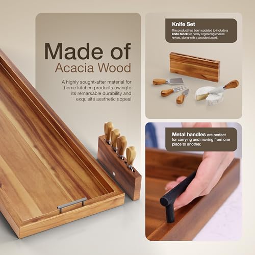 36" Acacia Large Charcuterie Boards for Party with Metal Handles