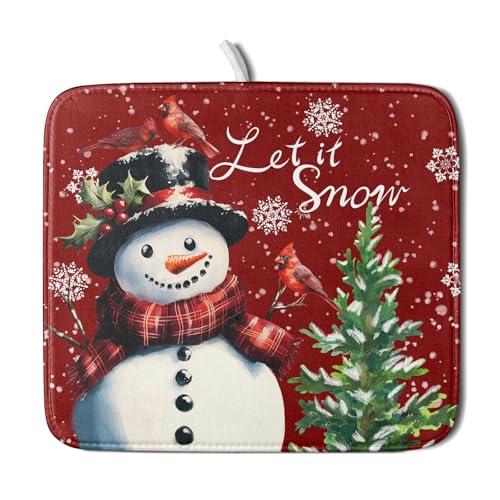 Winter Snowflake Red Dish Drying Mat for Kitchen Counter