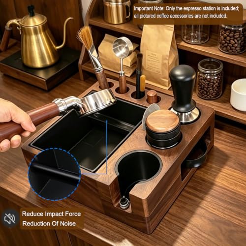 Espresso tamping station and knock box