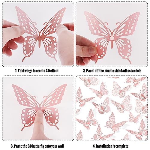 3D Butterfly Wall Decor 48 Pcs Pink Butterfly Decorations (48 Count)