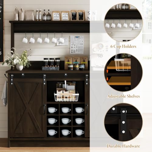 47" Farmhouse Coffee Bar Cabinet with Storage Hutch