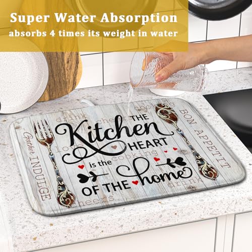 16"x18" Dish Drying Mat The Kitchen is The Heart of The Home