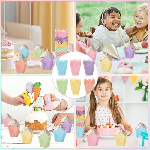180Pcs Pastel Tulip Cupcake Liners Colorful Muffin Baking Cups Pink Blue Purple Yellow Orange Green Cupcake Wrappers for Spring Easter Holiday Party Supplies (180 Count)