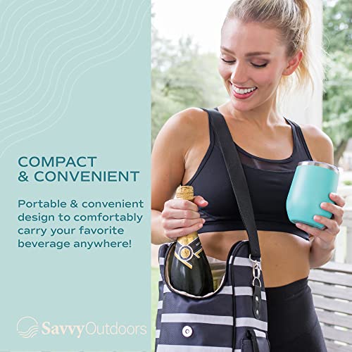 Savvy Outdoors Insulated Wine Tote Bag with Stemless Glasses & Exterior Pouch