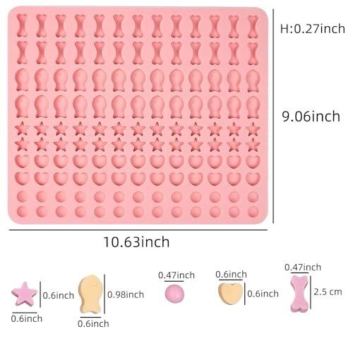 Dog Treat Molds 130 Cavity Mini Silicone Molds Star Heart Bone Fish Roud Shape for Baking Biscuits