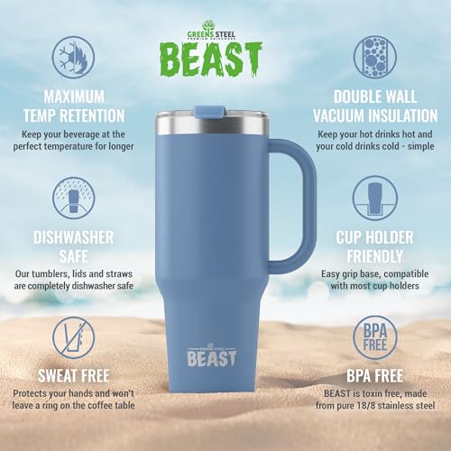 Beast 50 oz Tumbler with Handle Stainless Steel Vacuum Insulated Coffee Ice Cup Double Wall Travel Flask