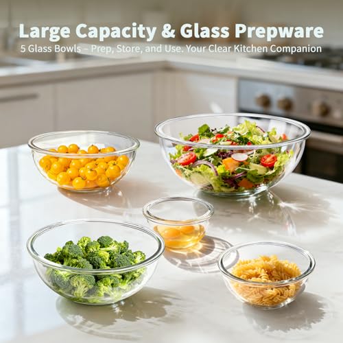 Glass Mixing Bowl with Lids Set of 5 (5 Count)