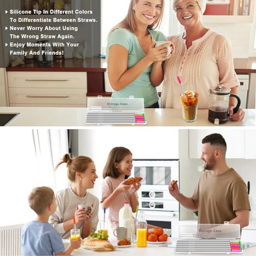 Newly Upgraded 8.5In Reusable Stainless Steel Straws Set 12 PCS with 12 Silicone Tips (12 Count)