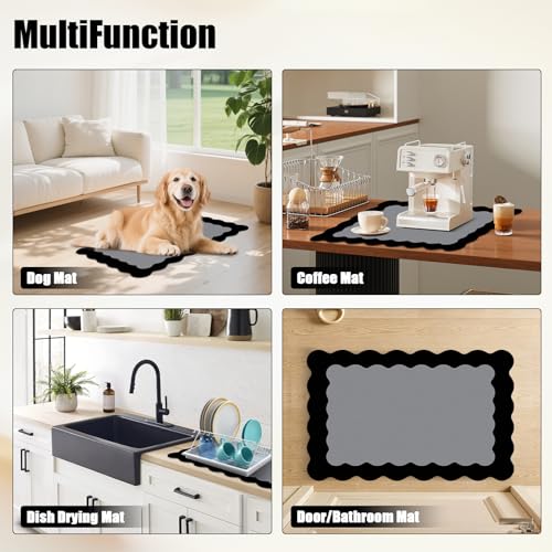 Black Scalloped Coffee Mat for Countertop Coffee Bar Mat Matt