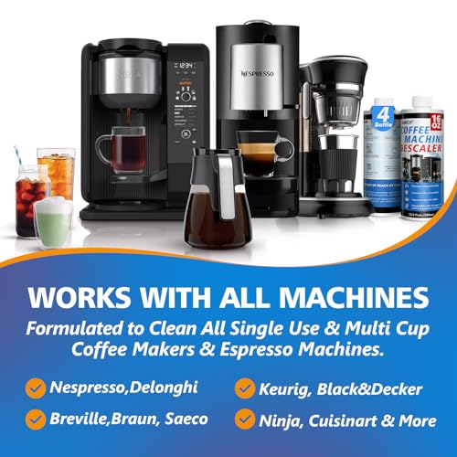 4 Pack Coffee Machine Descaler Descaling Solution (64 Fl Oz)