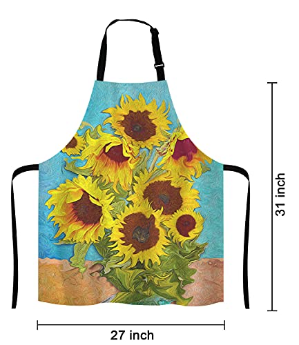 Apron Oil Painting Sunflower Unisex Kitchen Bib with Adjustable Neck for Cooking Gardening