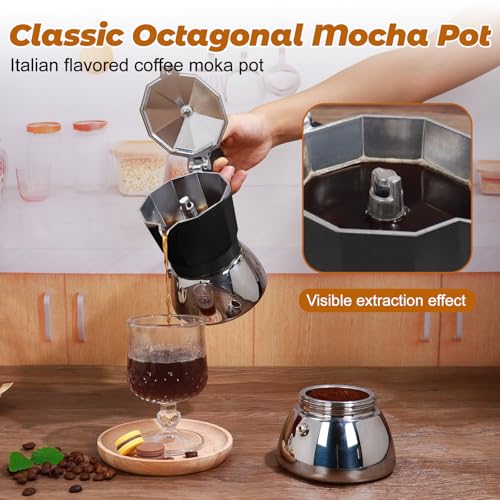No Coating 6 Cup Aluminum and Stainless Steel Moka Pot Stovetop