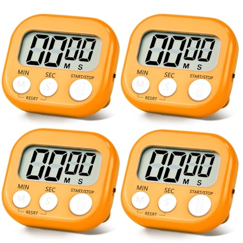 4 Pack Orange Digital Kitchen Timer Magnetic Digital Timer with Big Display Loud Ring Cooking Timers for Cooking (4 Count)