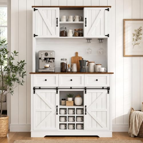 Farmhouse Coffee Bar Cabinet with Wine Rack