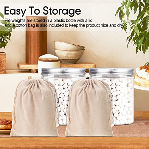 2 Pack 2 lb White Pie Weights for Baking Crust Reusable Ceramic Blind Baking Beans Stoneware with 50 Pcs Disposable Parchment Paper Pie Liner Fit 8