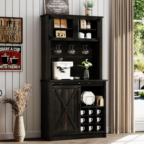 72" Farmhouse Coffee Bar Cabinet with Sliding Barn Door